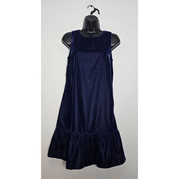 J. Crew Dress Size 2 Blue Velvet Ruffle Hem Sleeveless Party Holiday - Picture 1 of 8